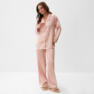 Пижама женская: рубашка, брюки, KAFTAN «Горох», размер 40-42, розовая