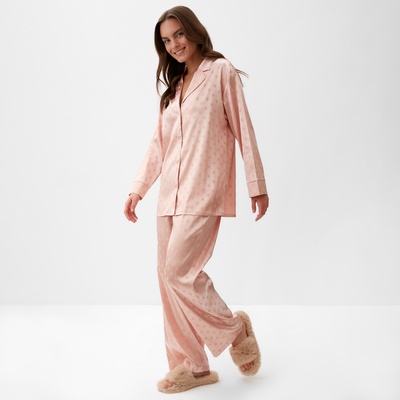 Пижама женская (рубашка, брюки) KAFTAN «Горох», розовая, размер 40-42