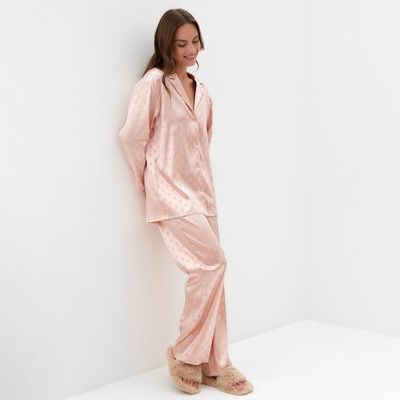 Пижама женская (рубашка, брюки) KAFTAN «Горох», розовая, размер 44-46