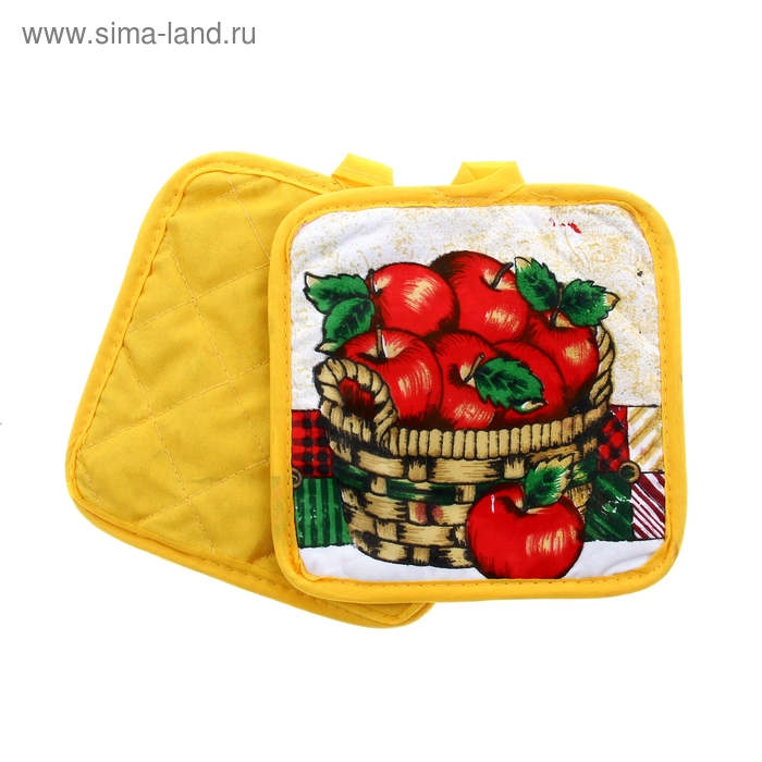 Кухонный набор Collorista "Корзинка яблок", 2 предмета: прихватка 17*17 см - 2 шт, 100% хлопок - Фото 1