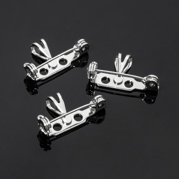 Основа для броши с визорным замком, 20*12мм (набор 3шт.), цвет серебро - Фото 1