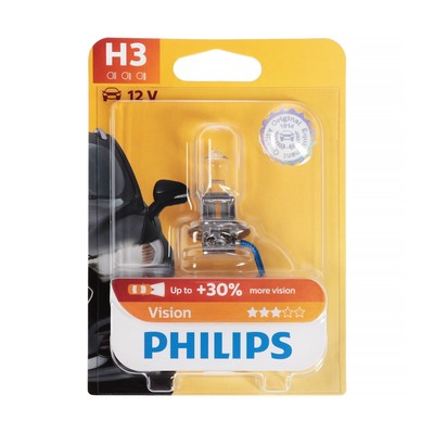 Лампа Philips H3, 12 В, 55 Вт, PK22s, +30% света, Vision Premium, 12336PRB1