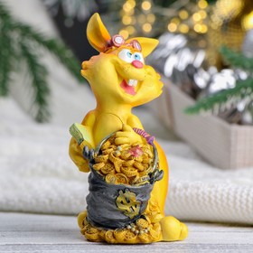 Копилка "Заяц попрошайка с ведром" рыжий, 13,5см