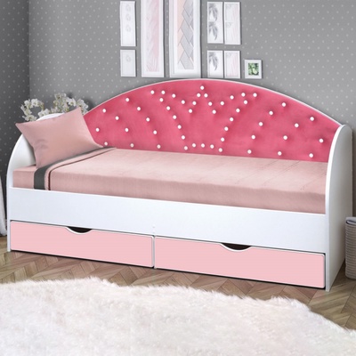 Кровать детская «Корона №1», с мягкой спинкой, без бортика, 800×1600 мм, цвет белый/розовый