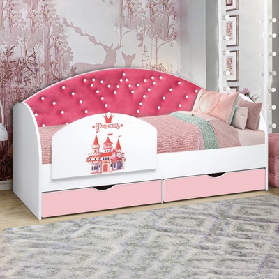 Кровать детская «Корона №1», с мягкой спинкой, без бортика, 800×1600 мм, цвет белый/розовый