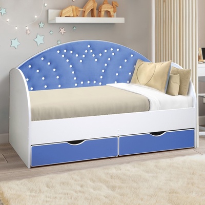 Кровать детская с мягкой спинкой «Корона №2», 800×1600 мм, без бортика, белый / синий