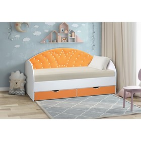 Кровать детская с мягкой спинкой «Корона №3», 800 × 1600 мм, без бортика, белый/оранжевый