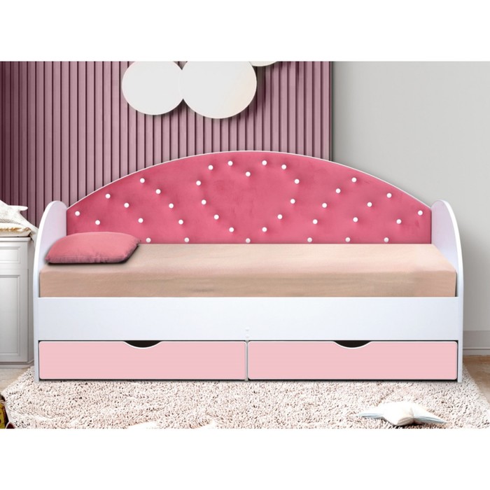 Кровать детская с мягкой спинкой «Сердце №1», 800 × 1900 мм, без бортика, белый / розовый