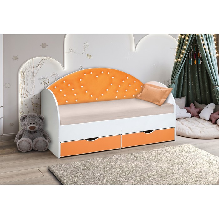 Кровать детская с мягкой спинкой «Сердце №3», 800 × 1600 мм, без бортика, белый/оранжевый - Фото 1