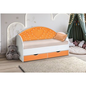 Кровать детская с мягкой спинкой «Сердце №3», 800 × 1900 мм, без бортика, белый/оранжевый