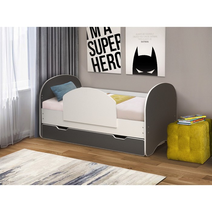 Кровать детская с бортиком и ящиком «Радуга», 700 × 1400 мм, цвет белый / графит - Фото 1