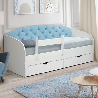 Кровать односпальная «Софа №9», с мягким элементом, с бортиком, 800×1600 мм, цвет белый матовый/ткань 011