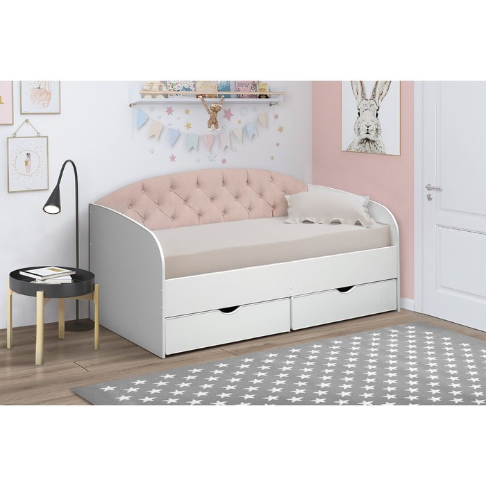 Кровать с мягким элементом «Софа №9», без бортика, 800 × 1900 мм, белый матовый/ткань 016 - Фото 1
