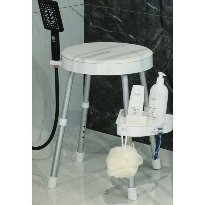 Сиденье Apollo для ванной, с держателем, полочкой, алюминий, пластик, d=36 см, цвет белый - фото 1908904397