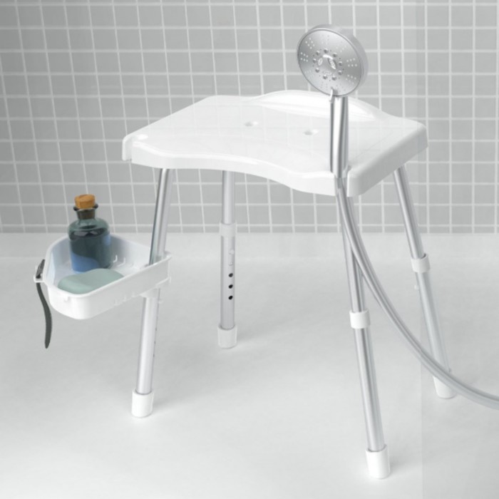 Сиденье Apollo для ванной, с держателем, полочкой, алюминий, пластик, 30х43 см, цвет белый - Фото 1