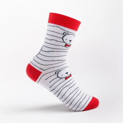 Носки детские, белый/мишки, размер 18