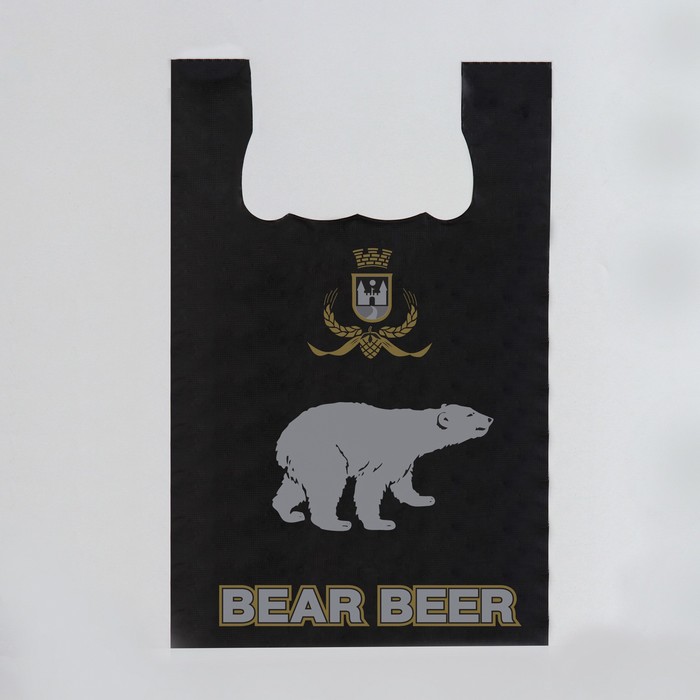 Пакет майка, полиэтиленовый «Медведь», черный 29×55 см, 11 мкм - Фото 1