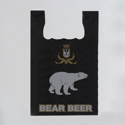 Пакет майка, полиэтиленовый «Медведь», черный 29×55 см, 11 мкм