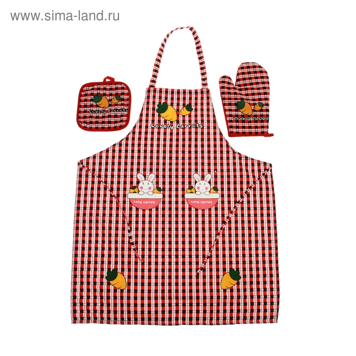 Кухонный набор Collorista "Морковь", 3 предмета: прихватка 17*17 см, варежка 17*24, фартук 50*70 см, 100% хлопок - Фото 1