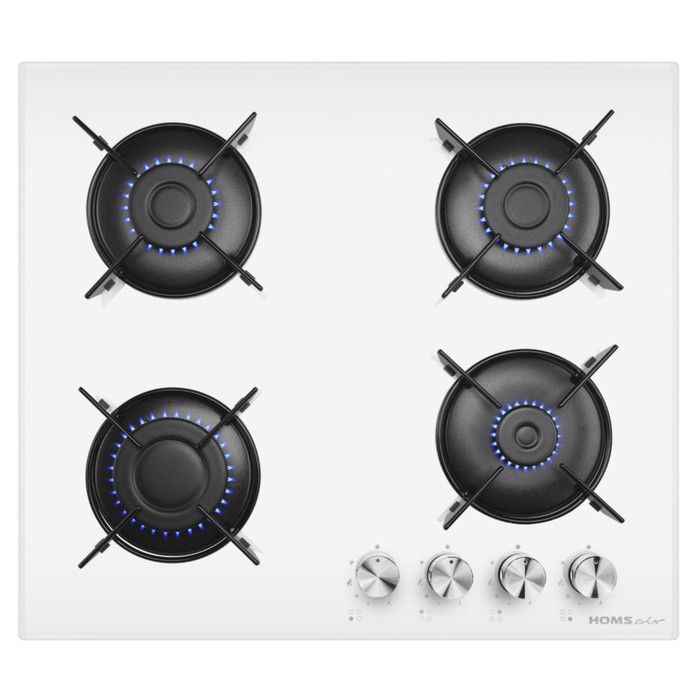 Варочная поверхность HOMSair HGG641EWH, газовая, 4 конфорки, белая - Фото 1