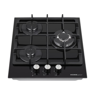 Варочная поверхность HOMSair HGG433TGCBK, газовая, 3 конфорки, чёрная