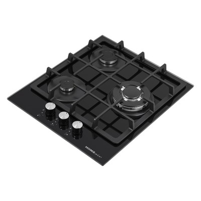 Варочная поверхность HOMSair HGG433TGCBK, газовая, 3 конфорки, чёрная