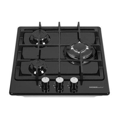 Варочная поверхность HOMSair HGE433TGCBK, газовая, 3 конфорки, чёрная