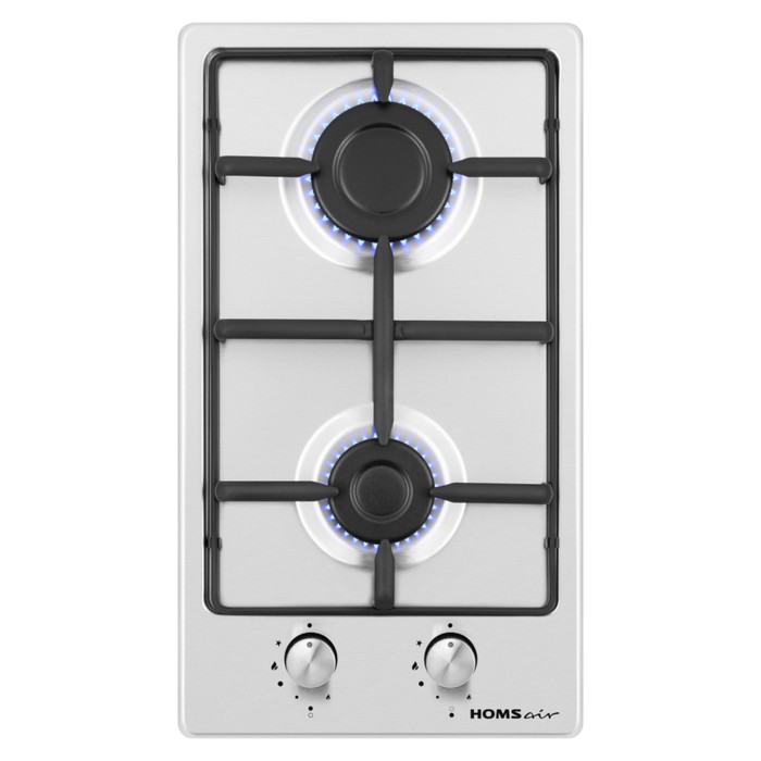 Варочная поверхность HOMSair HGS323S, газовая, 2 конфорки, серебристая - Фото 1