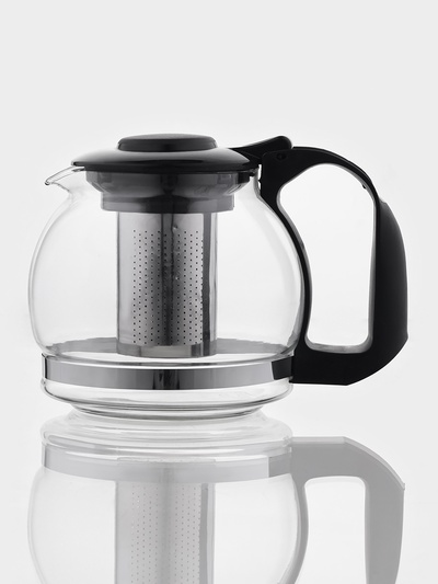 Заварочный чайник Доляна «Иллюзия», 1.25 л, с металлическим ситом, стекло, чёрный