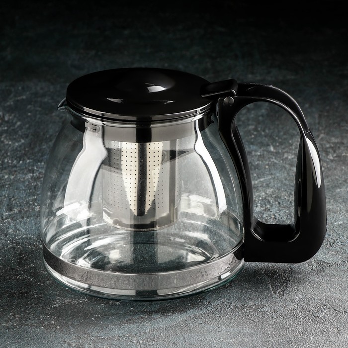 Чайник стеклянный заварочный Доляна «Иллюзия», 1,25 л, с металлическим ситом - Фото 1