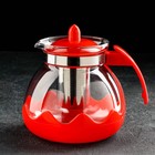 Чайник стеклянный заварочный Доляна «Волна», 1,5 л, с металлическим ситом, цвет красный - Фото 1