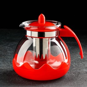 Чайник стеклянный заварочный Доляна «Волна», 1,5 л, с металлическим ситом, цвет красный