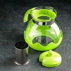 Чайник стеклянный заварочный Доляна «Волна», 1,5 л, с металлическим ситом, цвет зелёный - Фото 2