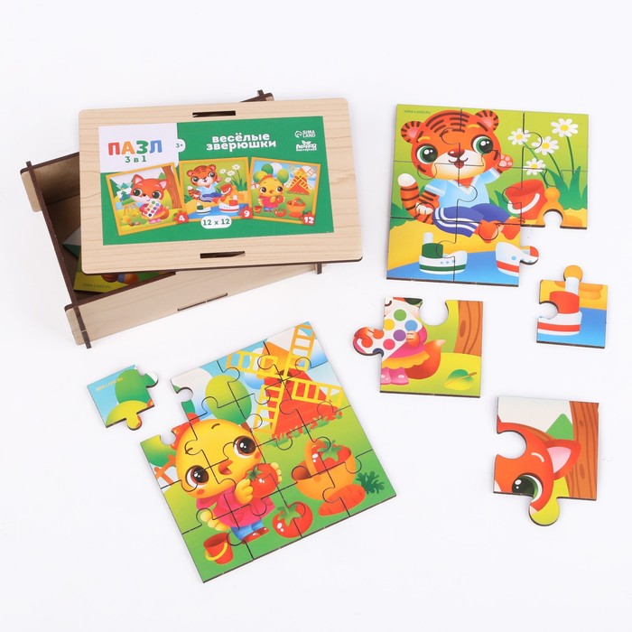 Пазлы 3 в 1 «Весёлые зверюшки» 54251