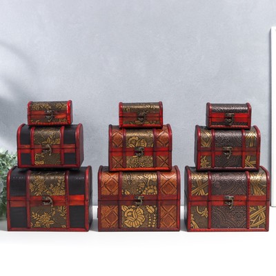 Набор шкатулок для украшений «Сундук. Цветы», дерево, 3 шт., 22×15×15 см, МИКС