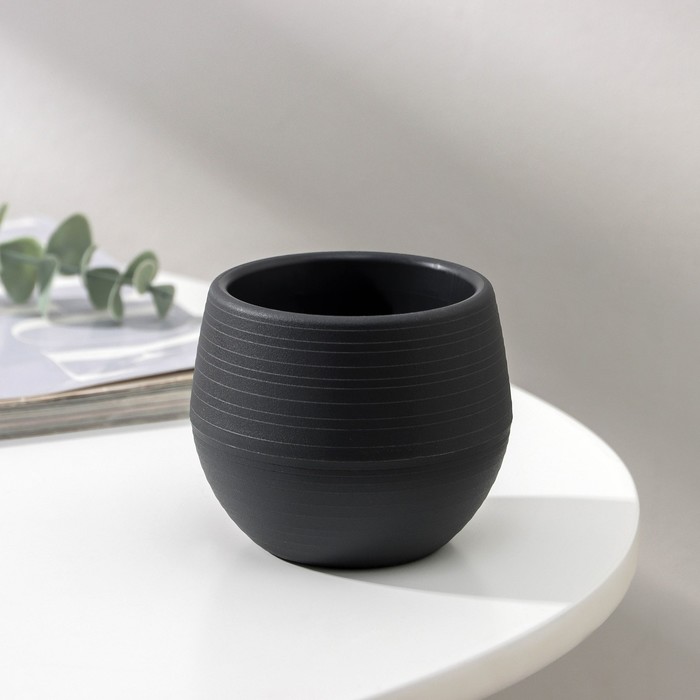 Горшок для цветов с поддоном «Япония», 125 мл, d=8 см, h=6.5 см, пластиковый, графитовый - Фото 1