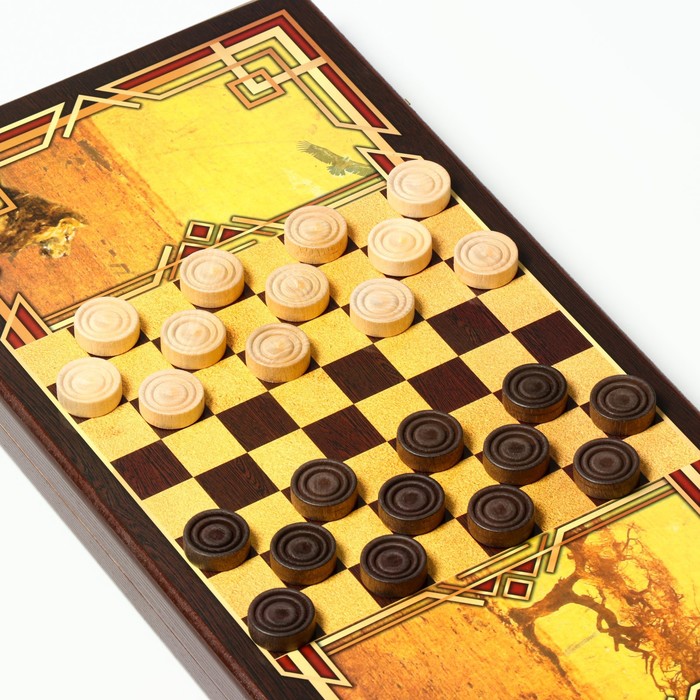 Нарды "Лев", деревянная доска 50 х 50, с полем для игры в шашки - фото 1919300384