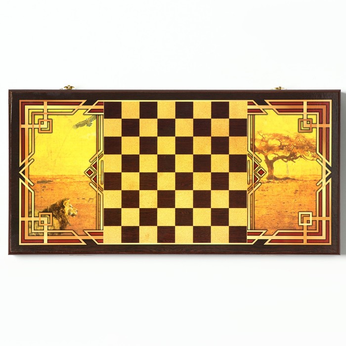 Нарды "Лев", деревянная доска 50 х 50, с полем для игры в шашки - фото 1919300385