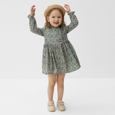 Платье на пуговицах для девочки MINAKU: Cotton collection, зелёное, рост 128-134 см