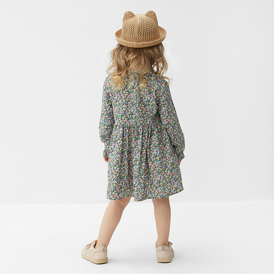 Платье на пуговицах для девочки MINAKU: Cotton collection, зелёное, рост 128-134 см