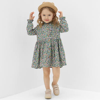 Платье на пуговицах для девочки MINAKU: Cotton collection, зелёное, рост 128-134 см
