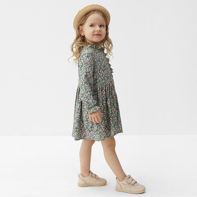 Платье на пуговицах для девочки MINAKU: Cotton collection, зелёное, рост 140-146 см