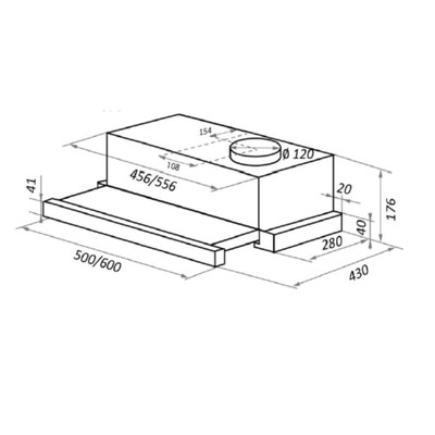 Вытяжка HOMSair FLAT 60, встраиваемая, 520 м3/ч, 2 скорости, 60 см, чёрная