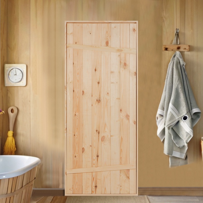 Дверь для бани и сауны, 170×70 см по коробке, сосна, на клиньях, массив - Фото 1