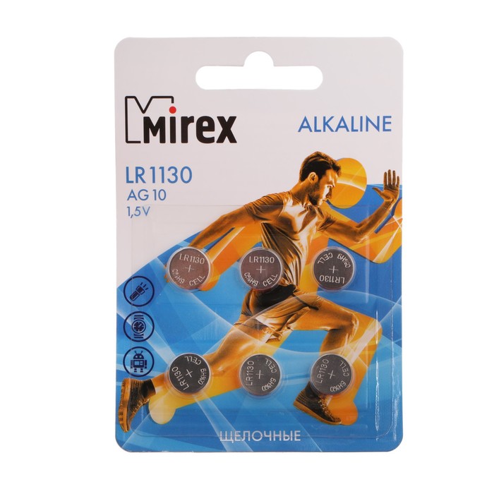 Батарейка алкалиновая Mirex, LR1130, AG10, 1.5В, блистер, 6 шт - Фото 1
