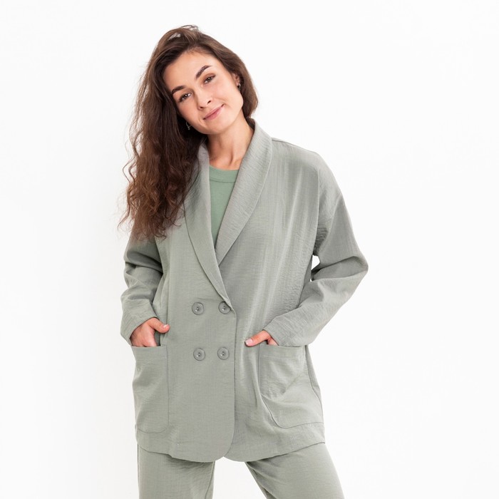 Комплект женский повседневный (жакет и брюки), хаки, размер 48 54280