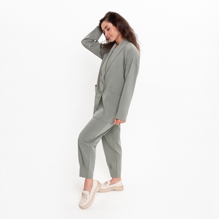 Комплект женский повседневный (жакет и брюки), хаки, размер 48 54280