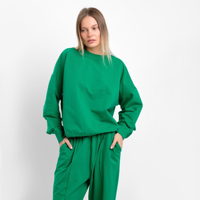 Комплект женский повседневный (свитшот и брюки), зеленый, размер 44-46 54291