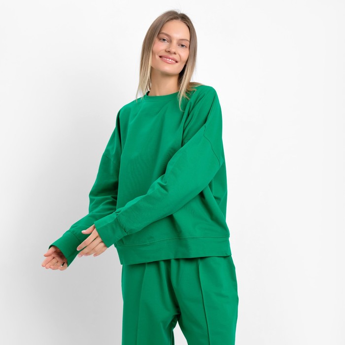 Комплект женский повседневный (свитшот и брюки), зеленый, размер 44-46 54291
