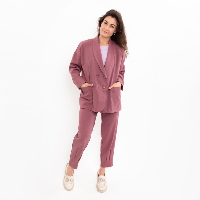 Комплект женский повседневный (жакет и брюки), пыльная роза, размер 46 - Фото 1